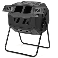 COSTWAY Tumbling Composter 40 Gallon Garden Rotating Compost Bin With Dual Chamber Black/green