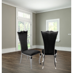 QUEENSONS Velvet Riley Dining Chair (Set Of 2) With Chrome Frame And Legs In Black