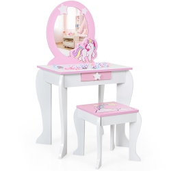 COSTWAY Vanity Makeup Dressing Table Chair Set Wooden W/ Mirror Drawer