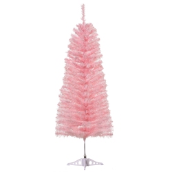 HOMCOM 4Ft Artificial Christmas Tree Holiday Xmas Holiday Pencil Tree Decoration With Automatic Open for Home Party In Pink