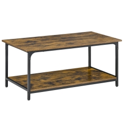 HOMCOM Industrial Coffee Table, 2-Tier Center Table \w Storage Shelf, Wood Look Accent Furniture \w Metal Frame for Living Room, 39.4" X 21.3" X