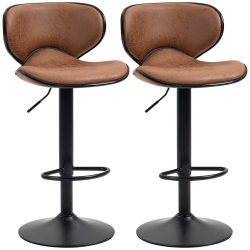 HOMCOM Adjustable Bar Stools Set Of 2, Swivel Counter Height Barstools, Leathaire Upholstered Kitchen Island Stools \w Back, Footrest And Steel Base