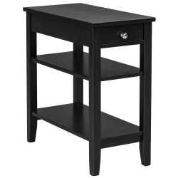 COSTWAY 3-Tier Side End Table With Drawer Double Shelf Narrow Nightstand