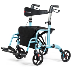 COSTWAY Goplus Folding Medical Rollator Walker Aluminum Transport Chair Adjustable Handle