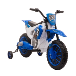 AOSOM Kids Dirt Bike Battery-Powered Ride-On Electric Motorcycle With Charging 12V Battery, Training Wheels In Blue