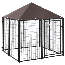 PAWHUT Outdoor Dog Kennel, Welded Wire Steel Fence, Lockable Pet Playpen Crate, With Water-, Uv-Resistant Canopy Top, Door, 4.6Ft X 4.6Ft X 5Ft