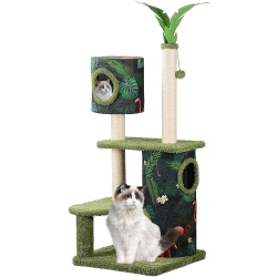 LIVINGBASICS 48Inch Cat Scratching Tree Kitten Condo Play House Furniture Multi-Level Cat Tower With Scratching Posts