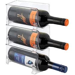 JINAMART (Set Of 3) Wine Bottle Organizer Stackable Clear Plastic Wine Rack Holder for Fridge Pantry Countertop Kitchen Table Top Free-Standing