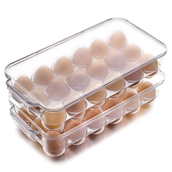 JINAMART Fridge Bin Egg Holder | Stackable Bpa-Free Plastic Egg Holders \w Lid for Refrigerator | Deviled Egg Storage Tray/drawer for Fridge