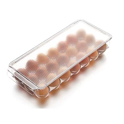 JINAMART Fridge Bin Egg Holder | Stackable Bpa-Free Plastic Egg Holders \w Lid for Refrigerator | Deviled Egg Storage Tray/drawer for Fridge