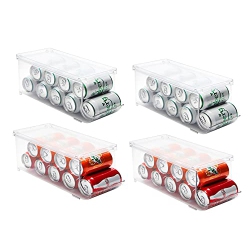 JINAMART (Set Of 4) Refrigerator Organizer Bin Pop Soda Can Beverage Holder for Fridge, Kitchen, Countertops, Cabinets, Clear Plastic Can Dispenser