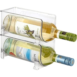 JINAMART (Set Of 2) Wine Bottle Organizer Stackable Clear Plastic Wine Rack Holder for Fridge Pantry Countertop Kitchen Table Top Free-Standing