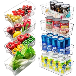JINAMART (Set Of 8) Stackable Storage Organizer Bins for Refrigerator \w Handle| Bpa Free Clear Plastic Fridge Container Box for Pantry, Vegetables