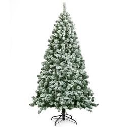 COSTWAY 6Ft Snow Flocked Artificial Christmas Tree Hinged W/928 Tips And Foldable Base