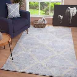 JV HOME Diamond Trellis Shag Collection Soft | Plush | High Pile Area Rug for Living Room 6'7" X 9'2" (6 X 9) / Cream In Grey