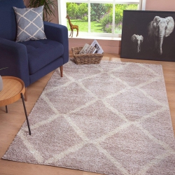JV HOME Diamond Trellis Shag Collection Soft | Plush | High Pile Area Rug for Living Room 6'7" X 9'2" (6 X 9) / Cream In Beige