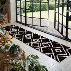 JV HOME Moroccan Trellis Shag Collection Soft | Plush | High Pile Runner Rug for Hallway, Kitchen 2'7" X 9' Black / In White