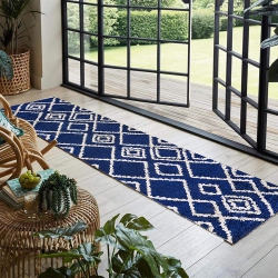 JV HOME Moroccan Trellis Shag Collection Soft | Plush | High Pile Runner Rug for Hallway, Kitchen 2'7" X 9' Dark / White In Blue
