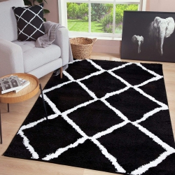 JV HOME Diamond Trellis Shag Collection Soft | Plush | High Pile Area Rug for Living Room 6'7" X 9'2" (6 X 9) Black / In White