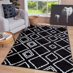 JV HOME Moroccan Trellis Shag Collection Soft | Plush | High Pile Area Rug for Living Room 6'7" X 9'2" (6 X 9) Black / In White