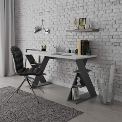 JV HOME Papillon Collection 55 Inch Office Desk Long Home Office Table for Study, Work, Laptop, Writing Table, Workstation Dark Grey - In White