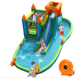 TOPBUY Inflatable Bounce House Water Slide Kids Bouncer Splash Pool W/air Blower