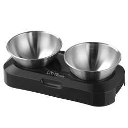 LIVINGBASICS Elevated Dog Cat Bowls 15°Tilted Raised Cat Food And Water Bowls, With Anti Slip Stand And 2 Stainless Steel Dog Bowls for Cats, Dogs