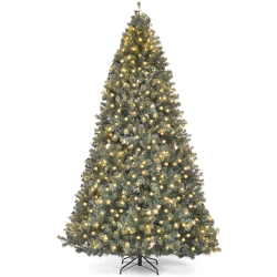 TOPBUY 9' Led Lights Pre-Lit Artificial Christmas Tree Pvc Hinged Branches W/ 700 Warm Lights In White