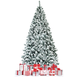 TOPBUY 7.5' Hinged Artificial Christmas Tree Unlit W/ Metal Stand Premium Snow Flocked
