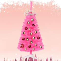 TOPBUY 3Ft Artificial Christmas Tree Mini Christmas Decoration Tree With Plastic Stand In Pink