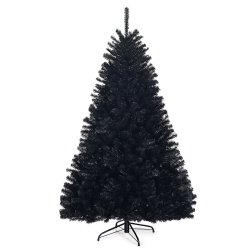 TOPBUY 6Ft Artificial Christmas Tree Halloween Hinged Spruce Full Tree With Metal Stand In Black