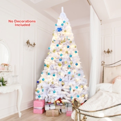 TOPBUY 9Ft Christmas Pine Tree Hinged Artificial Decoration W/ 2132 Tips & Metal Stand In White