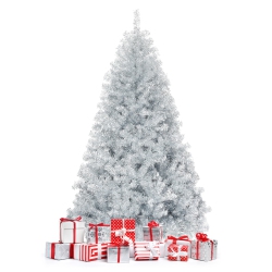 TOPBUY 6Ft Hinged Artificial Tinsel Christmas Tree With Metal Stand In Silver