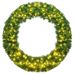 TOPBUY 48" Pre-Lit Artificial Decorative Flocked Wreath Christmas With 200 Led Light& Timer