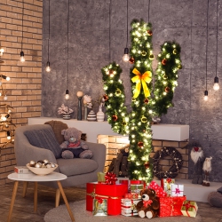 TOPBUY 6' Artificial Cactus Christmas Tree Pre-Lit Optical Fiber W/ Led Lights & Ball Ornaments