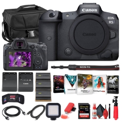 CANON Eos R5 Mirrorless Digital Camera (Body Only) With 64GB Memory Card, Batteries, Corel Photo Software, And More Bundle