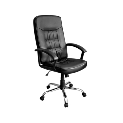 XTECH Office Chair Calabria Executive With Arm Rests - Wheels - Steel Frame Lumbar Cushion Leatherette Height Adjustment In Black