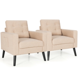GYMAX Set Of 2 Upholstered Accent Chair Single Sofa Armchair W/ Wooden Legs