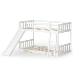 GYMAX Twin Over Twin Bunk Wooden Low Bed With Slide Ladder for Kids
