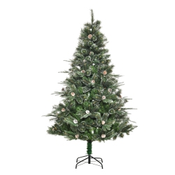 HOMCOM 6Ft Artificial Christmas Snow Pine Tree Holiday Home Xmas Decoration With Automatic Open, Pinecone In Green