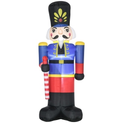 HOMCOM 8Ft Christmas Inflatable Soldier With A Scepter Outdoor Blow Up Yard Decoration Nutcracker With Led Lights for Lawn Party Display