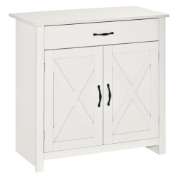 HOMCOM Farmhouse Sideboard Buffet Cabinet With Storage, Accent Cabinet With Barn Doors, Drawer And Adjustable Shelf, Distressed Wash In White