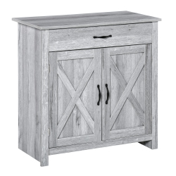 HOMCOM Farmhouse Sideboard Buffet Cabinet With Storage, Accent Cabinet With Barn Doors, Drawer And Adjustable Shelf Grain In Grey