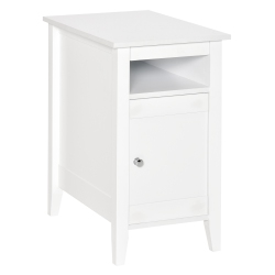 HOMCOM Narrow Side Table, Accent End Table With Pull-Out Tray, Open Shelf And Cupboard, Slim Nightstand With Storage for Living Room, Bedroom