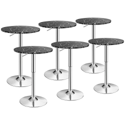 GYMAX 6PCs Round Pub Table Swivel Adjustable Bar Table W/faux Marble Top In Black