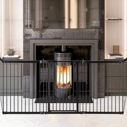 LIVINGBASICS 5 Panel Diy Foldable Metal Pet Playpen Baby Safety Gate Christmas Tree Fireplace Fence Stair Barrier, Hearth Gate Bbq Pet Safety Gate