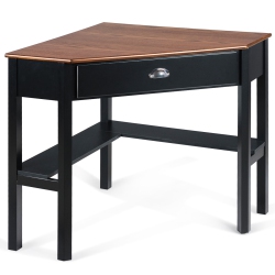 TOPBUY Corner Computer Desk Table Wood Workstation Brown& In Black