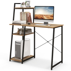 TOPBUY Computer Desk With 3-Tier Storage Shelf Home Office Desk Writing Desk With Cpu Stand Natural & In Black