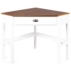 TOPBUY Corner Computer Desk Table Wood Workstation Natural& In White