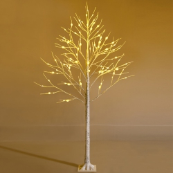 COSTWAY 6Ft Pre-Lit Twig Birch Tree for Christmas Holiday W/ 96 Led Lights In White